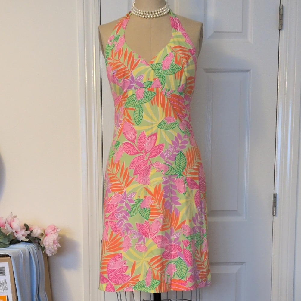 Vintage Lilly Pulitzer Frog Print Halter Dress Sz. 6